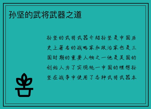 孙坚的武将武器之道