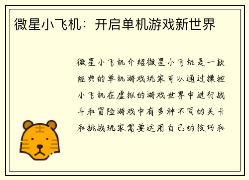 微星小飞机：开启单机游戏新世界